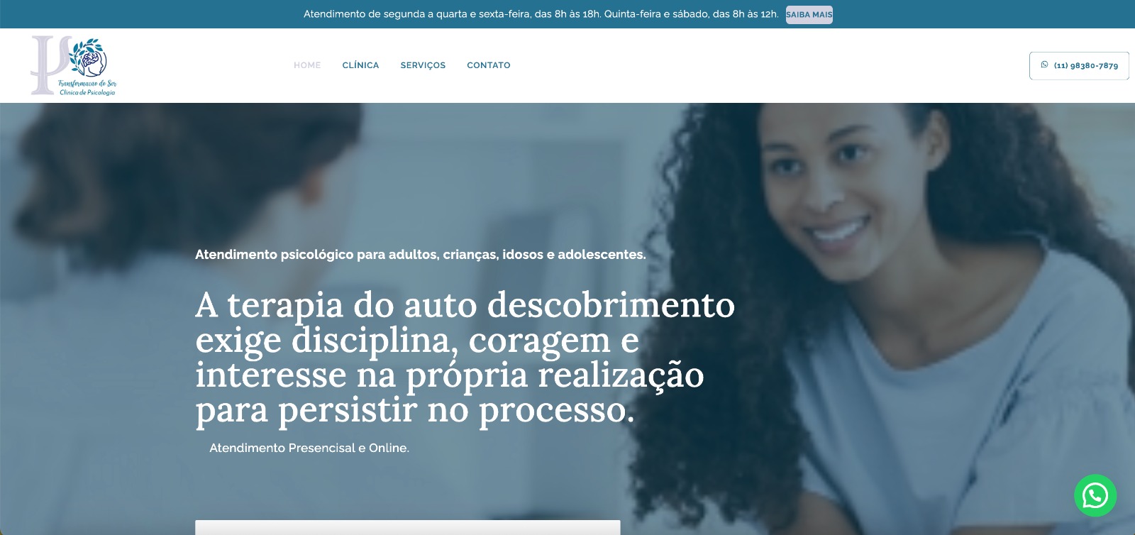 Screenshot do site Transformação do Ser